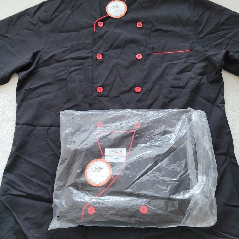 Happy Chef Signature Chef Coat NEW | Large | Unisex | Black/Red - Picture 2 of 16